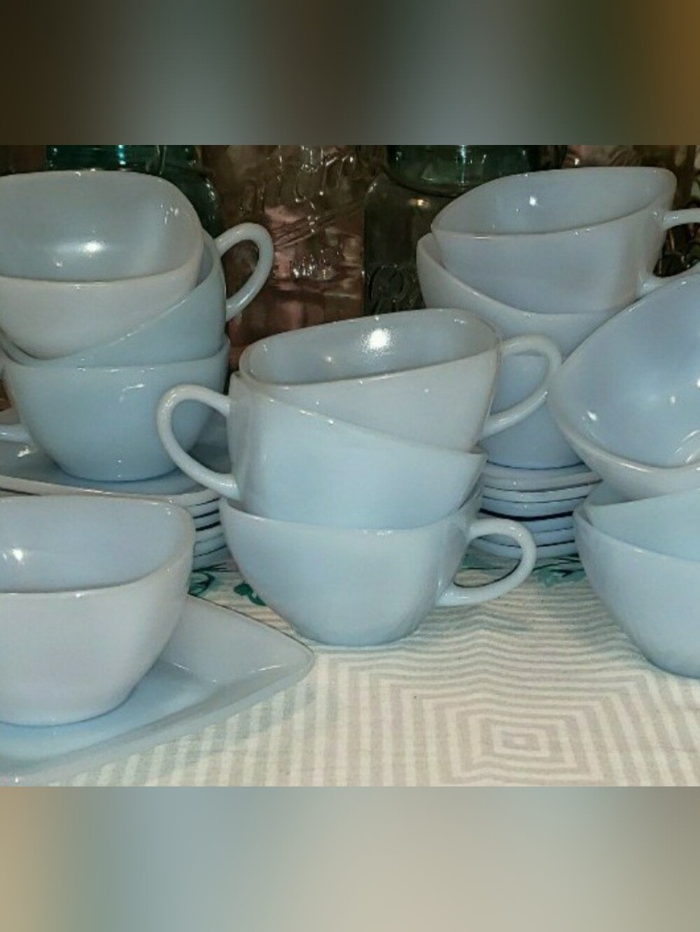 Vintage Mid-Century Azurite Delphite Blue Milk Glass Tea Cup & Saucer Set